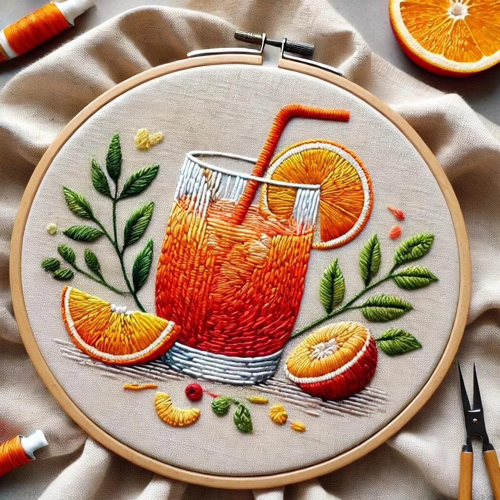 Embroidered Citrus Drink Hoop Art
