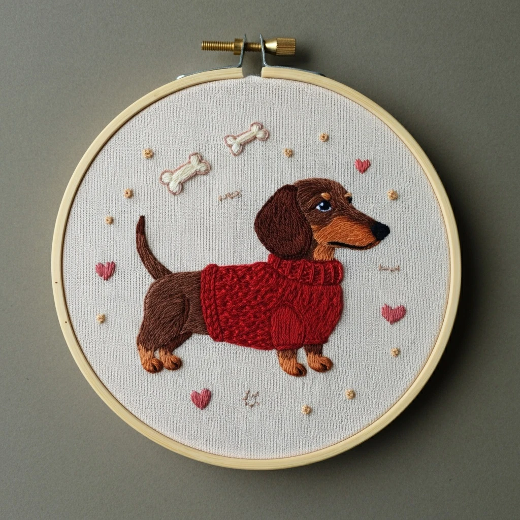 Embroidered Dachshund in a Red Sweater