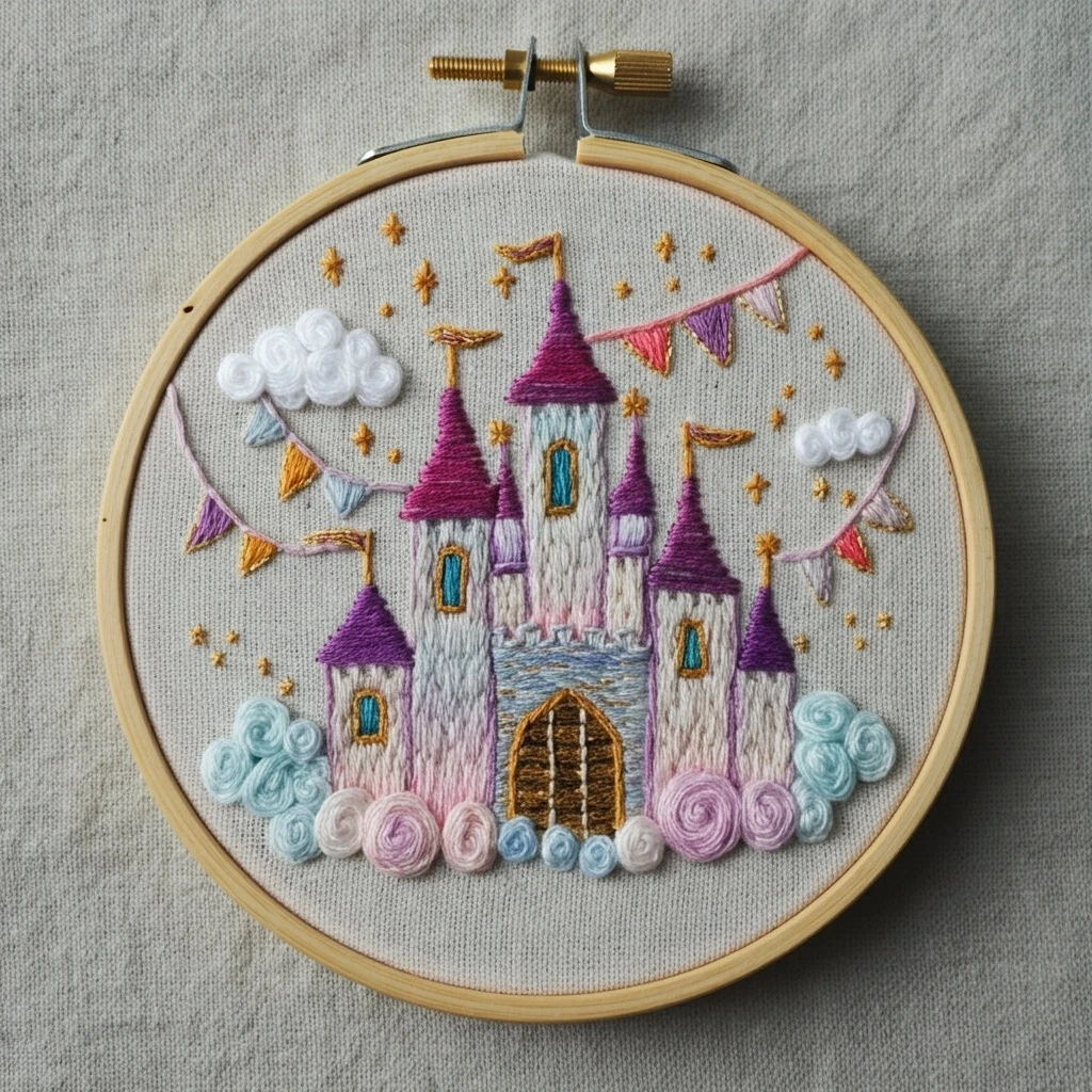 Embroidered Fairy Tale Castle Hoop Art