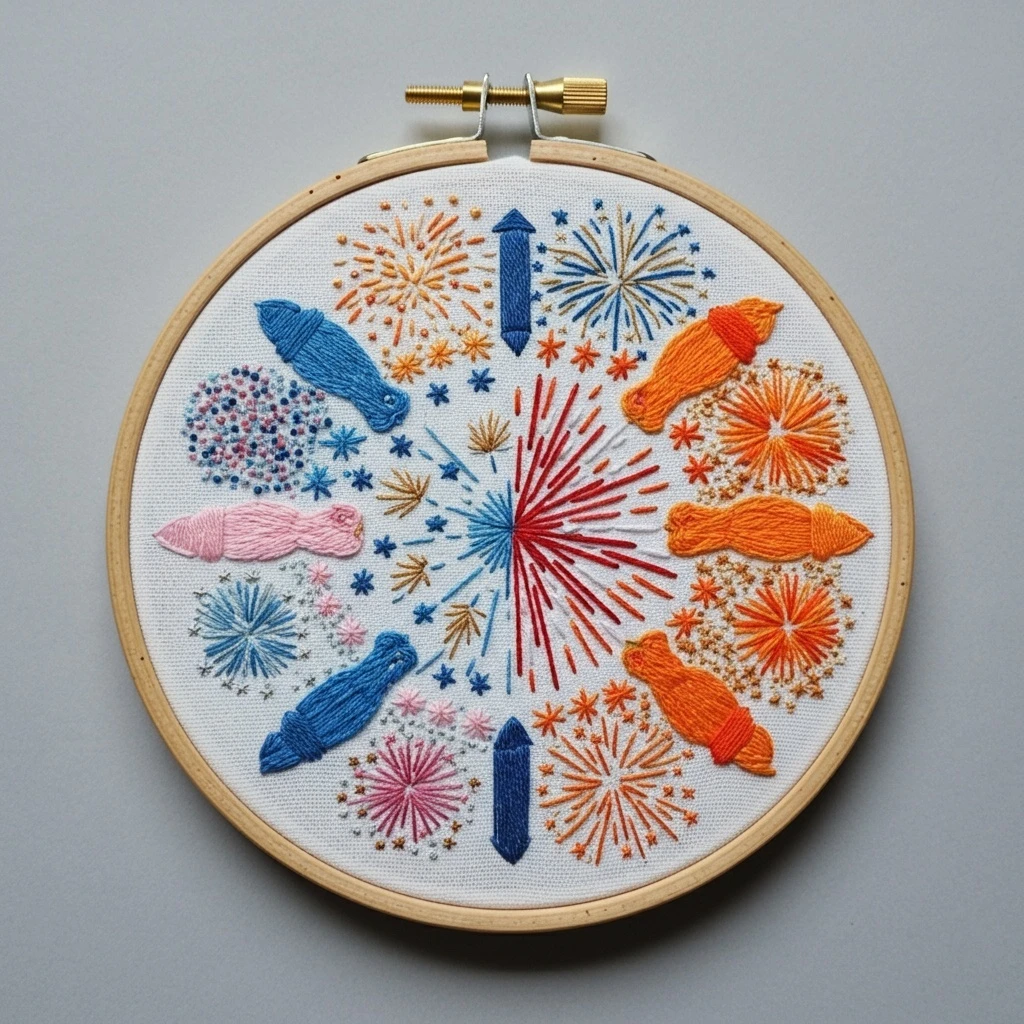 Embroidered Firework Display in a Hoop