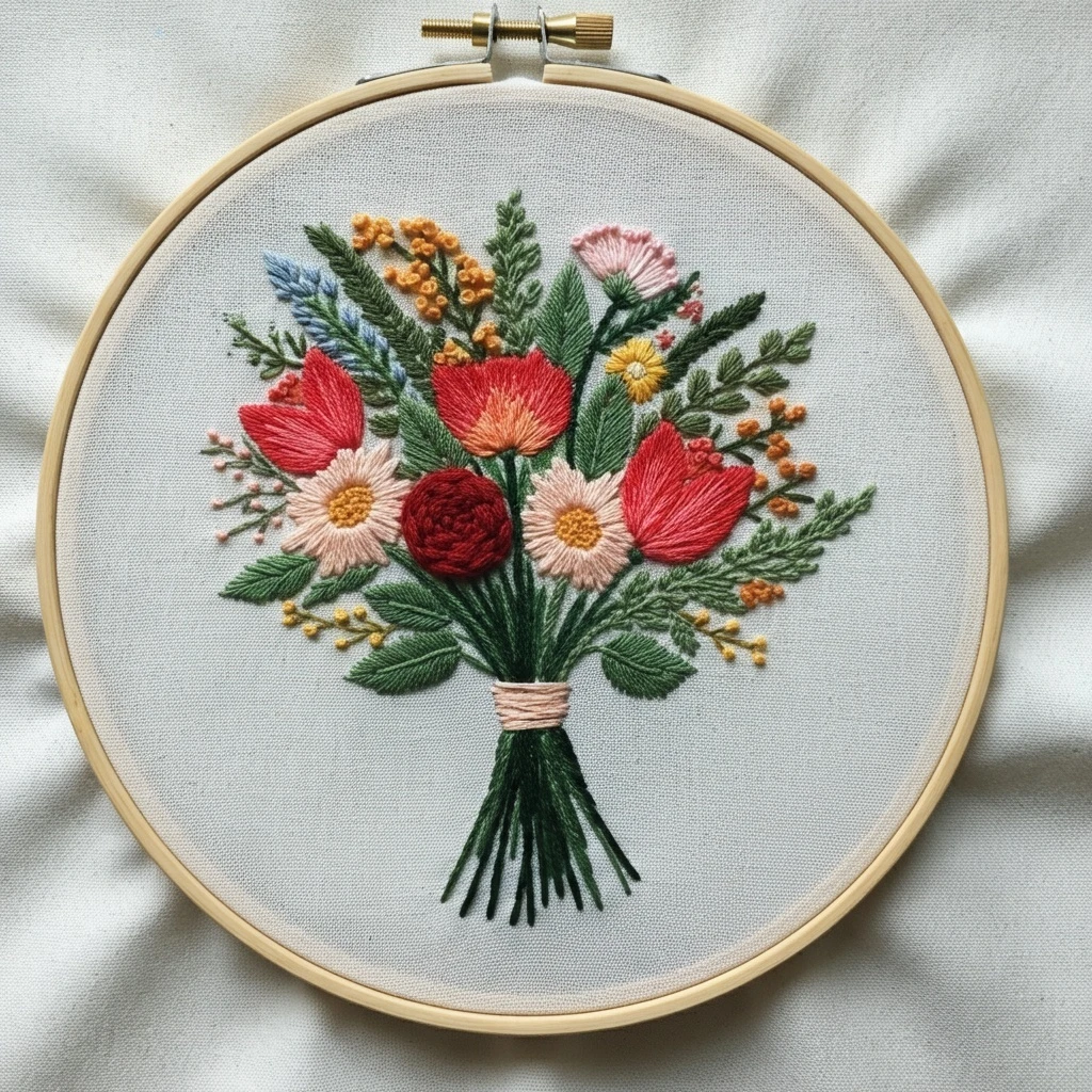 Embroidered Floral Bouquet in Hoop
