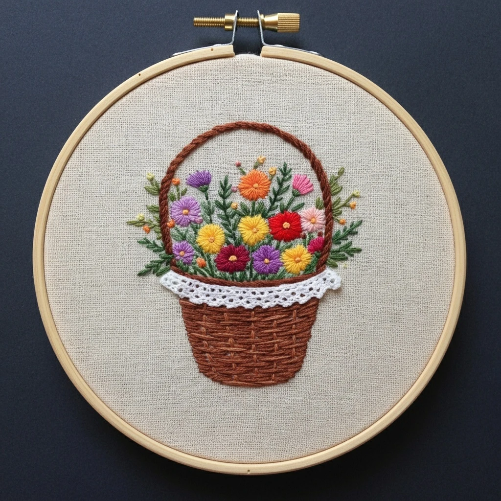 Embroidered Flower Basket Beginner Pattern