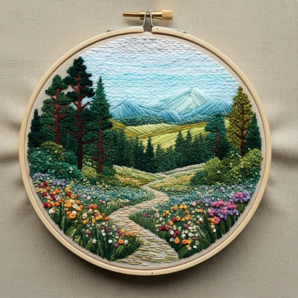 Embroidered Forest Path to the Mountains