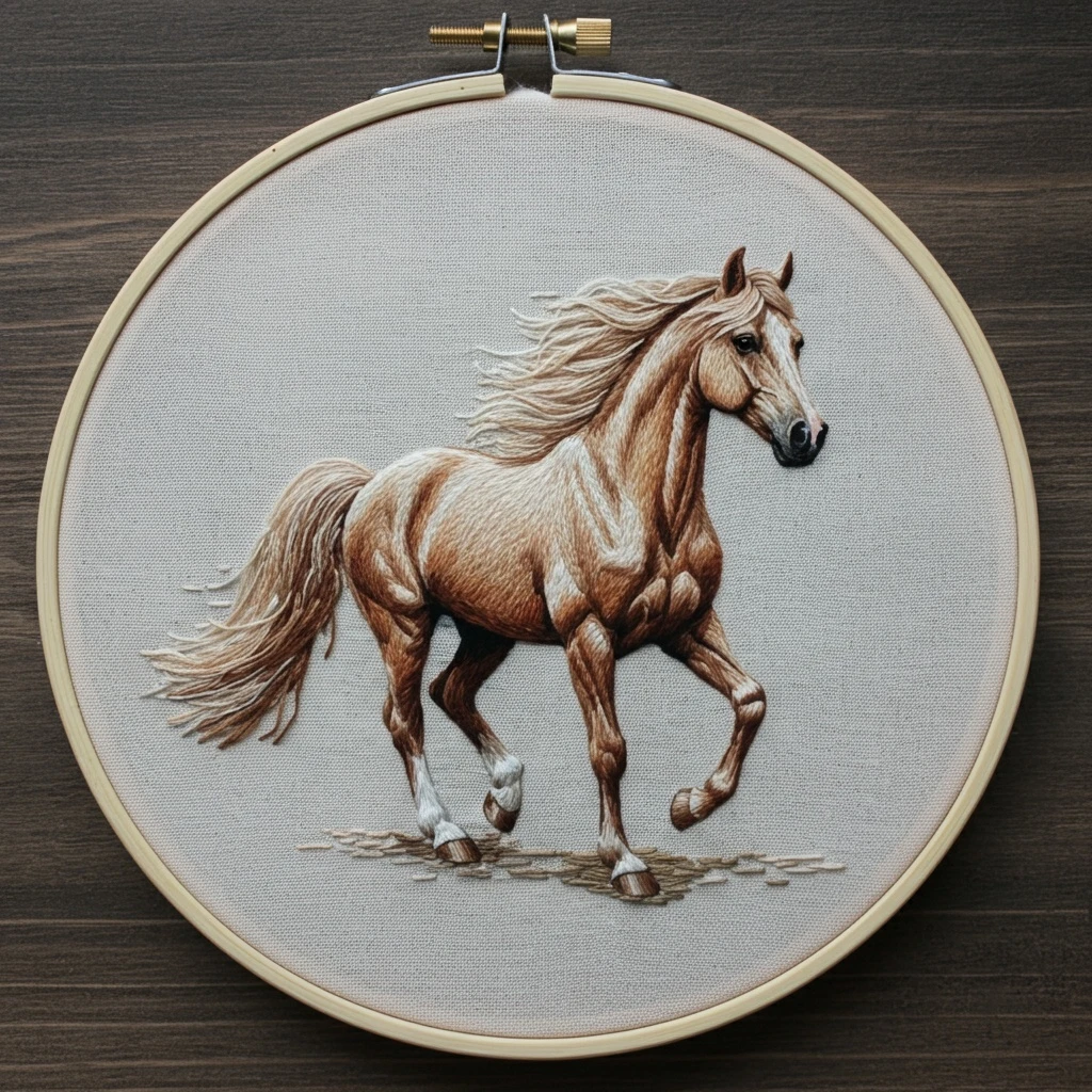 Embroidered Galloping Horse in Hoop