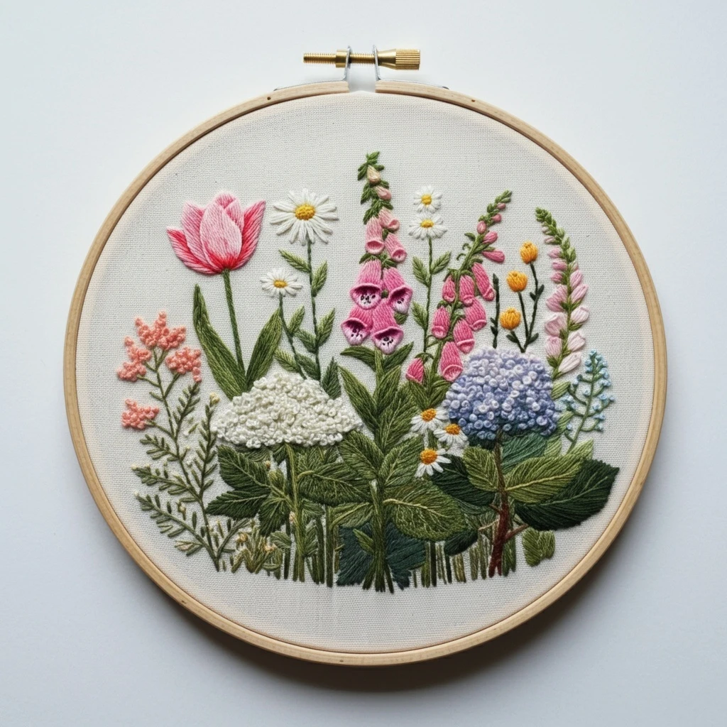 Embroidered Garden Floral Hoop