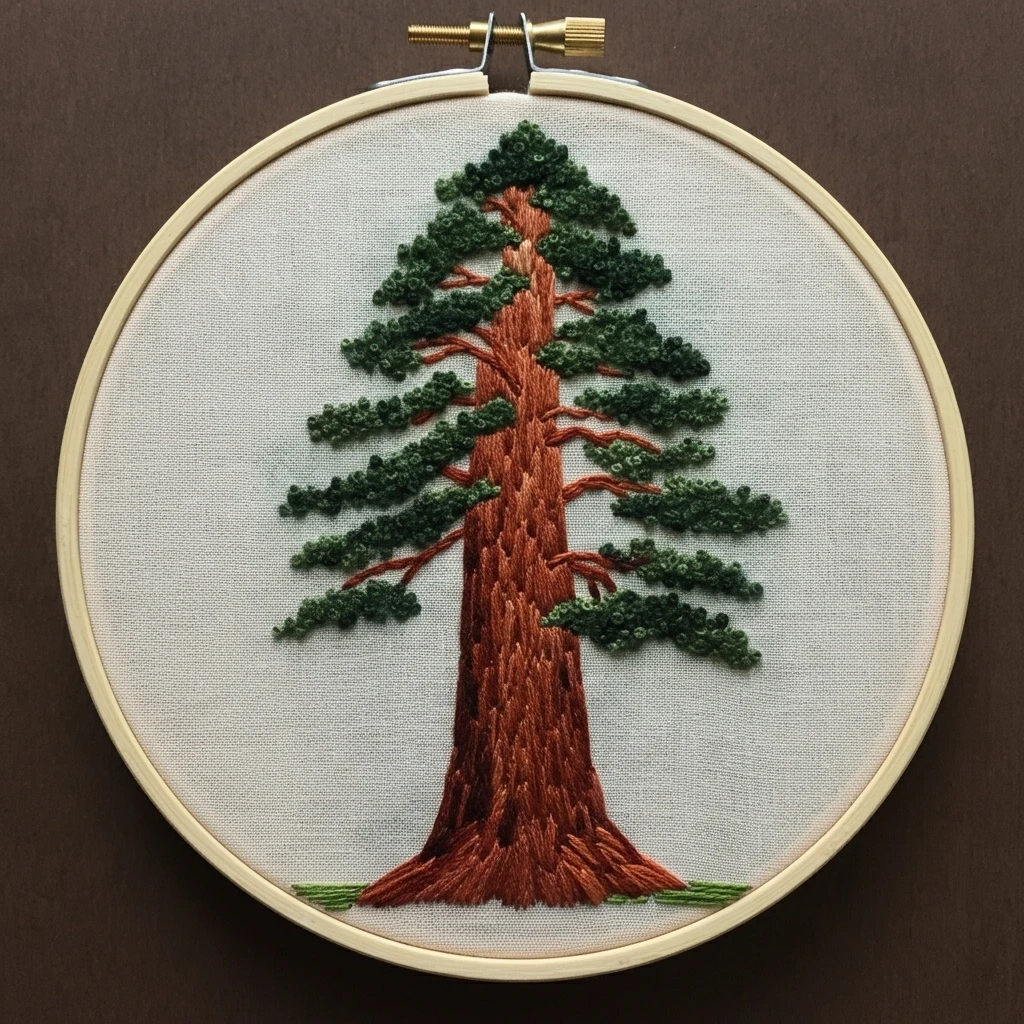 Embroidered Giant Redwood Pine Tree in Hoop