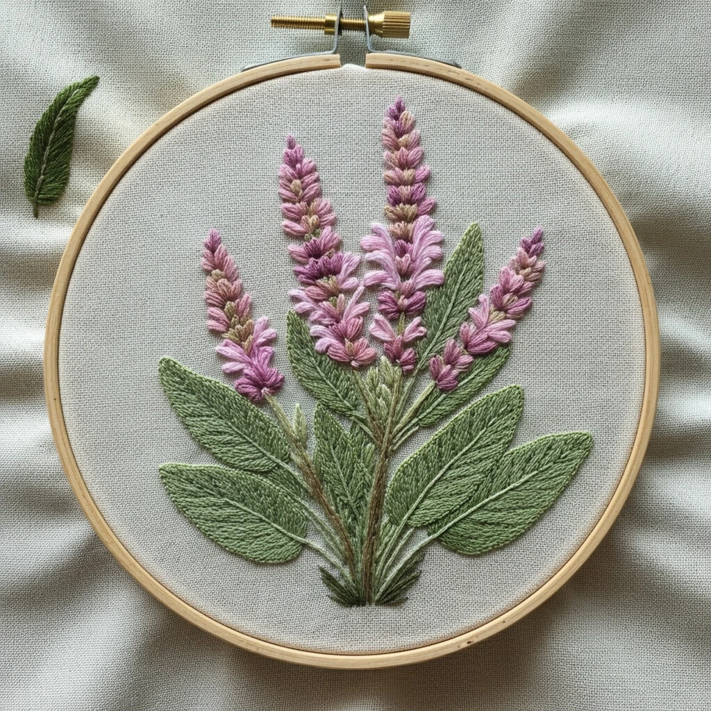 Embroidered Lavender Salvia Flower Arrangement