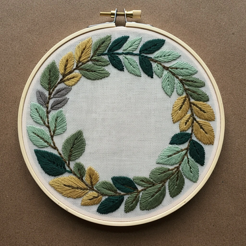 Embroidered Leaf Wreath Hoop Art