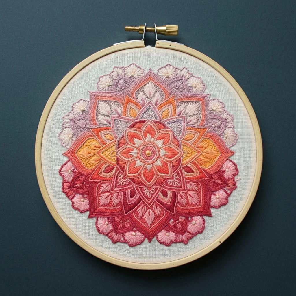 Embroidered Mandala in Warm Tones