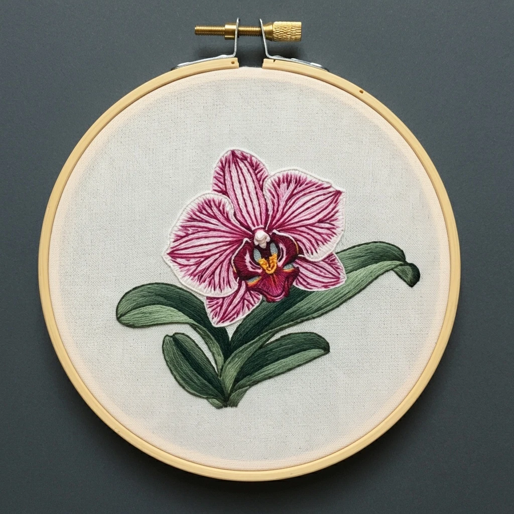 Embroidered Phalaenopsis Orchid in Hoop