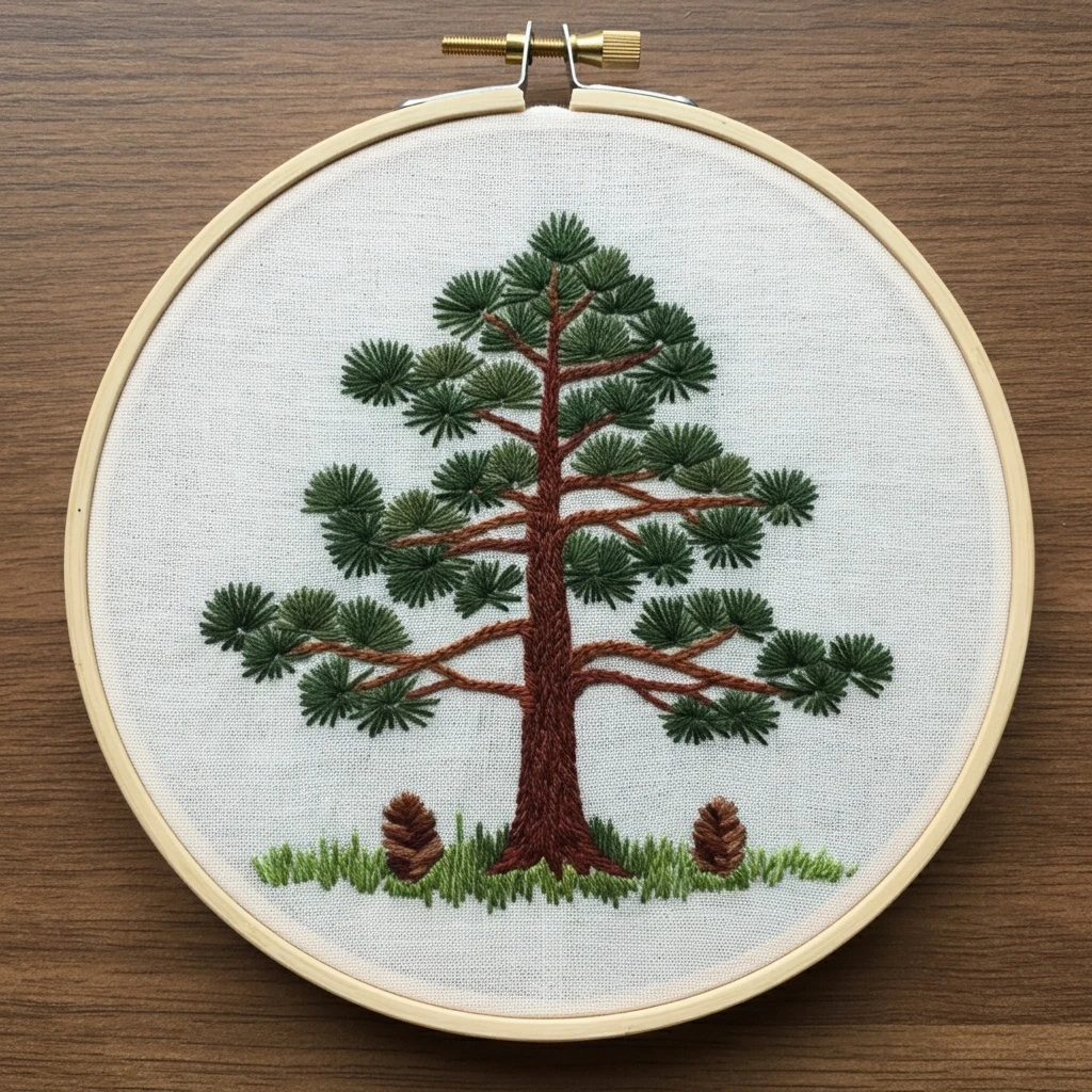 Embroidered Pine Tree and Pinecones