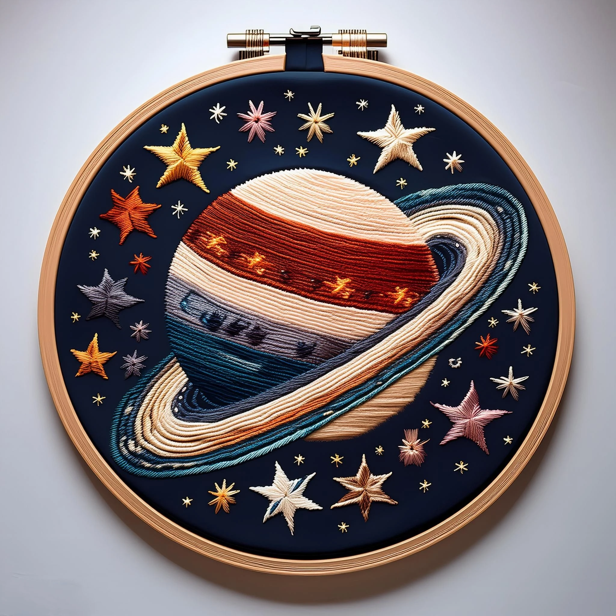 Embroidered Saturn and Stars Night Sky