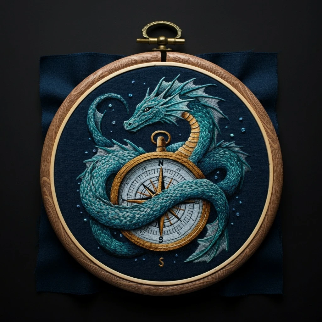 Embroidered Sea Dragon and Compass