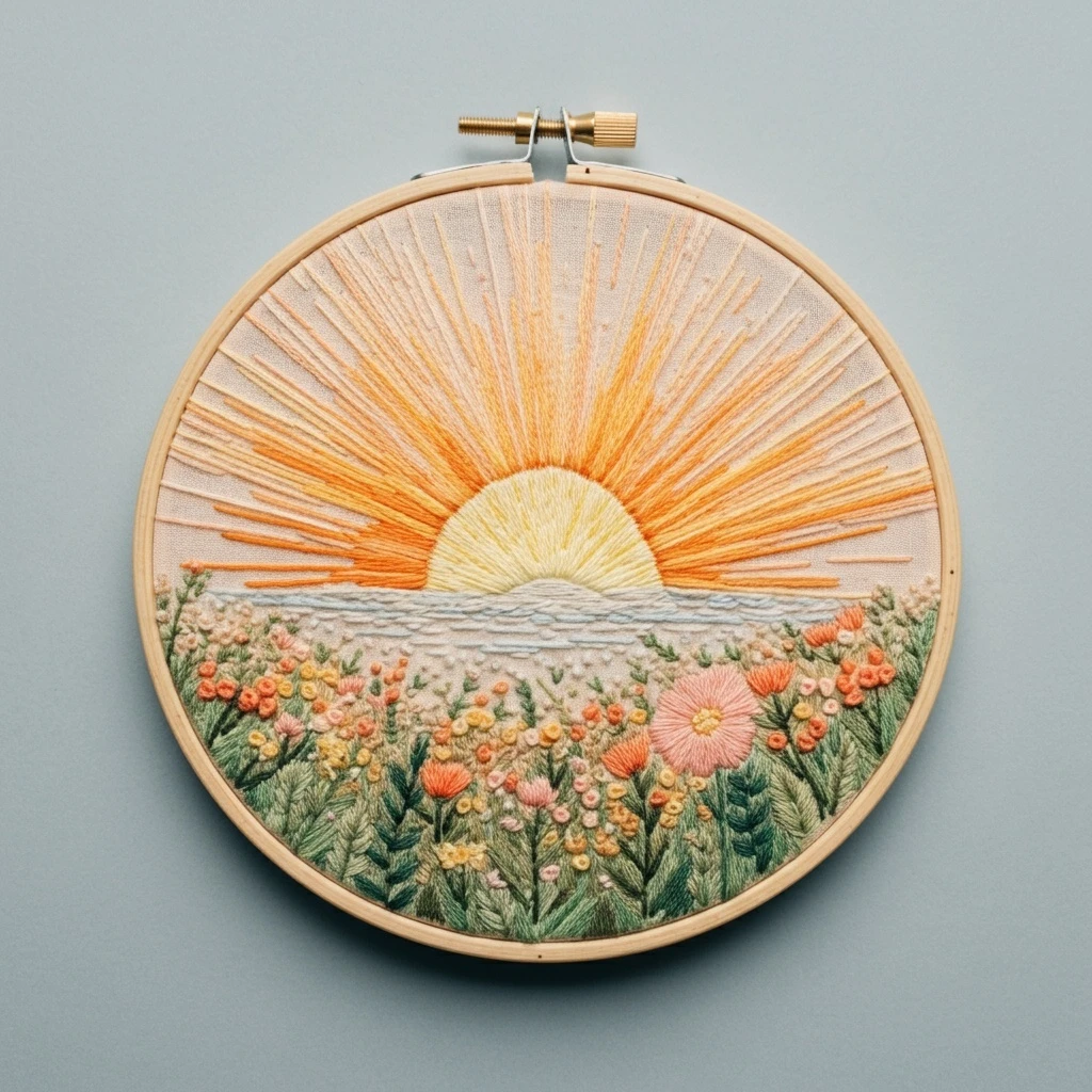 Embroidered Sunset and Wildflowers