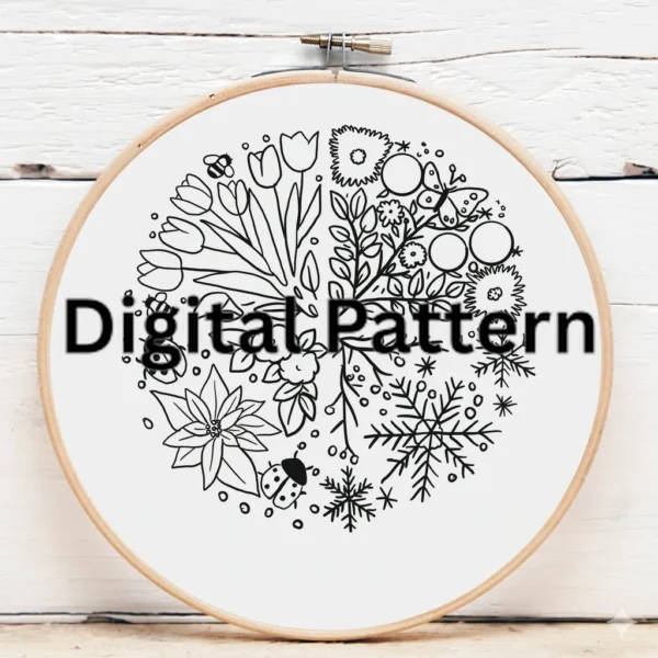 Embroidered Wheel of the Four Seasons | Hand Embroidery Pattern PDF
