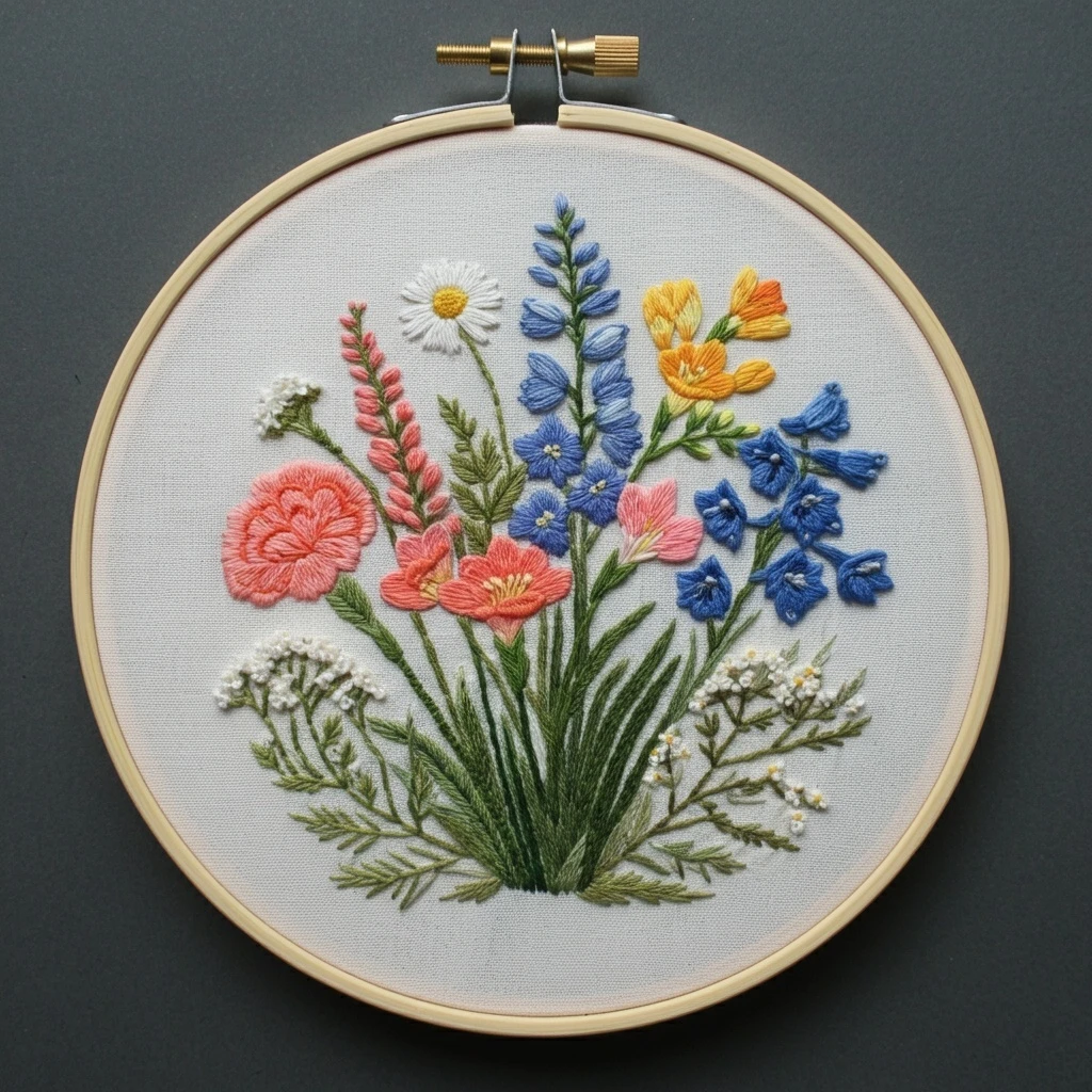 Embroidered Wildflower Bouquet in Hoop