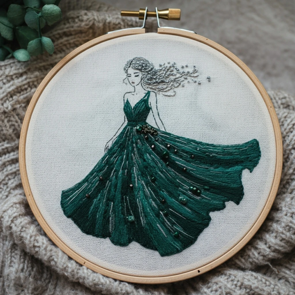 Emerald Gown Embroidery Art