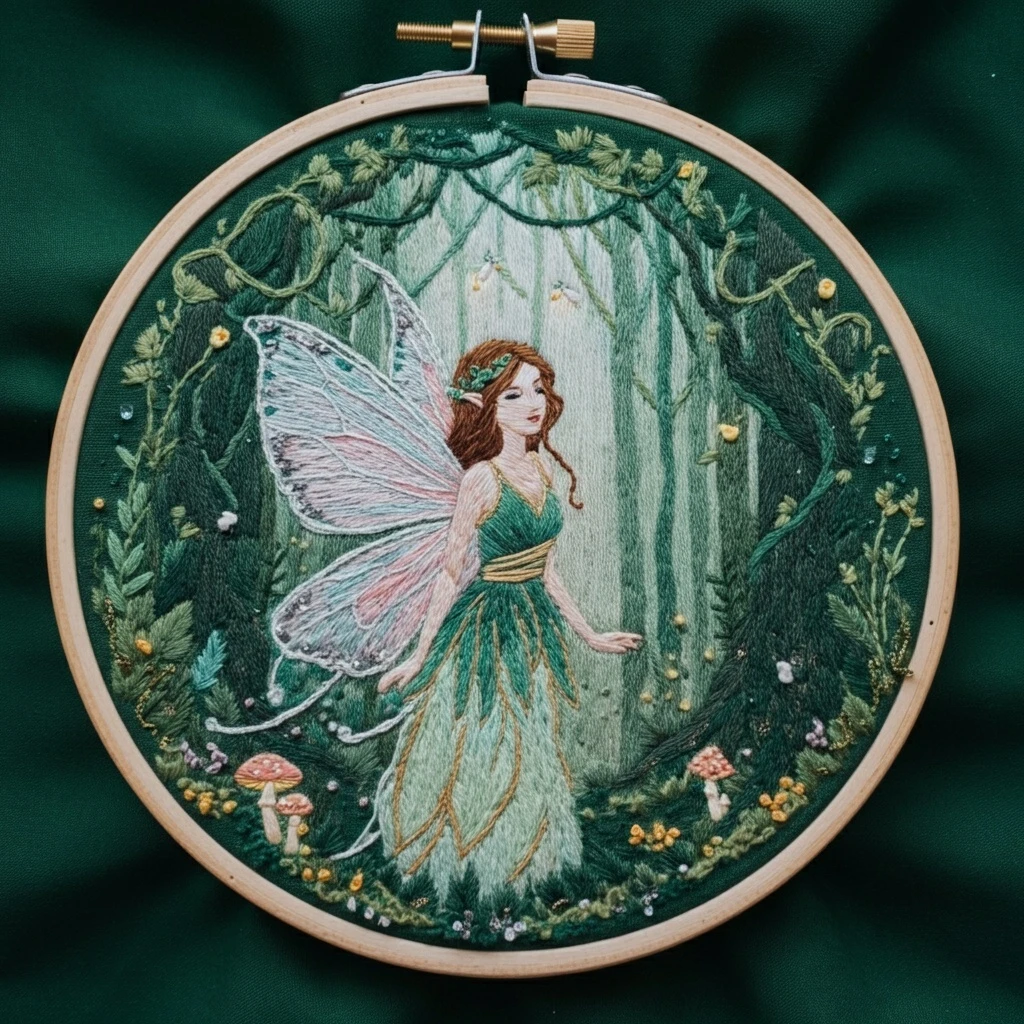 Enchanted Forest Fairy Embroidery Art