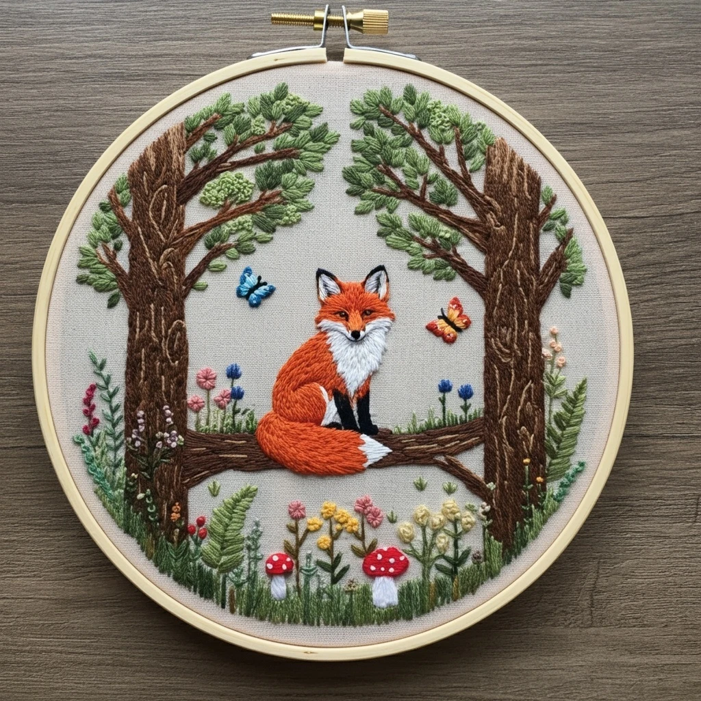 Enchanted Forest Fox Embroidery
