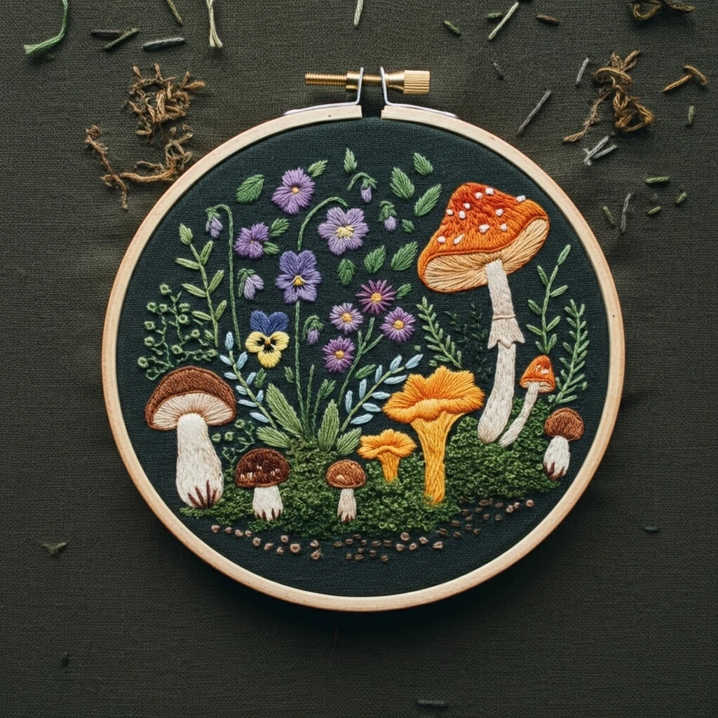 Enchanted Forest Fungi and Flora Embroidery