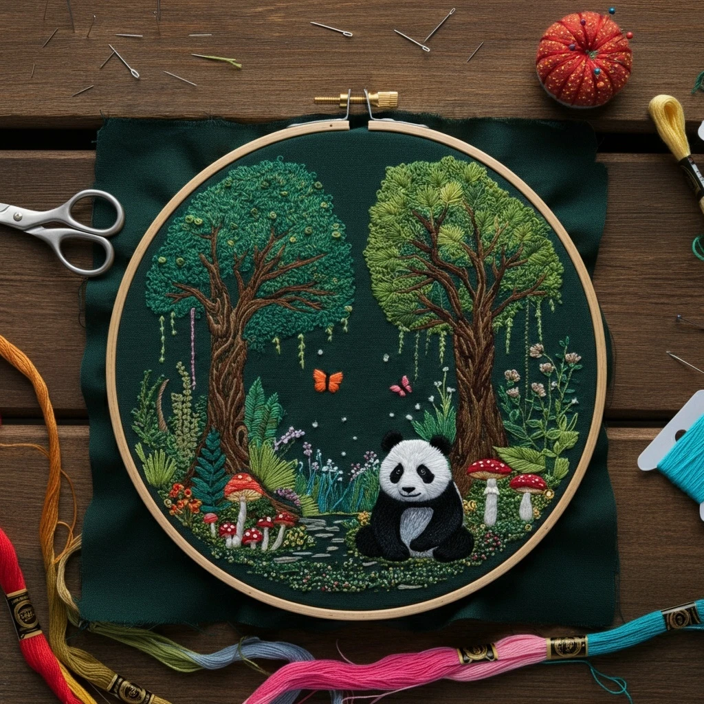 Enchanted Forest Panda Embroidery