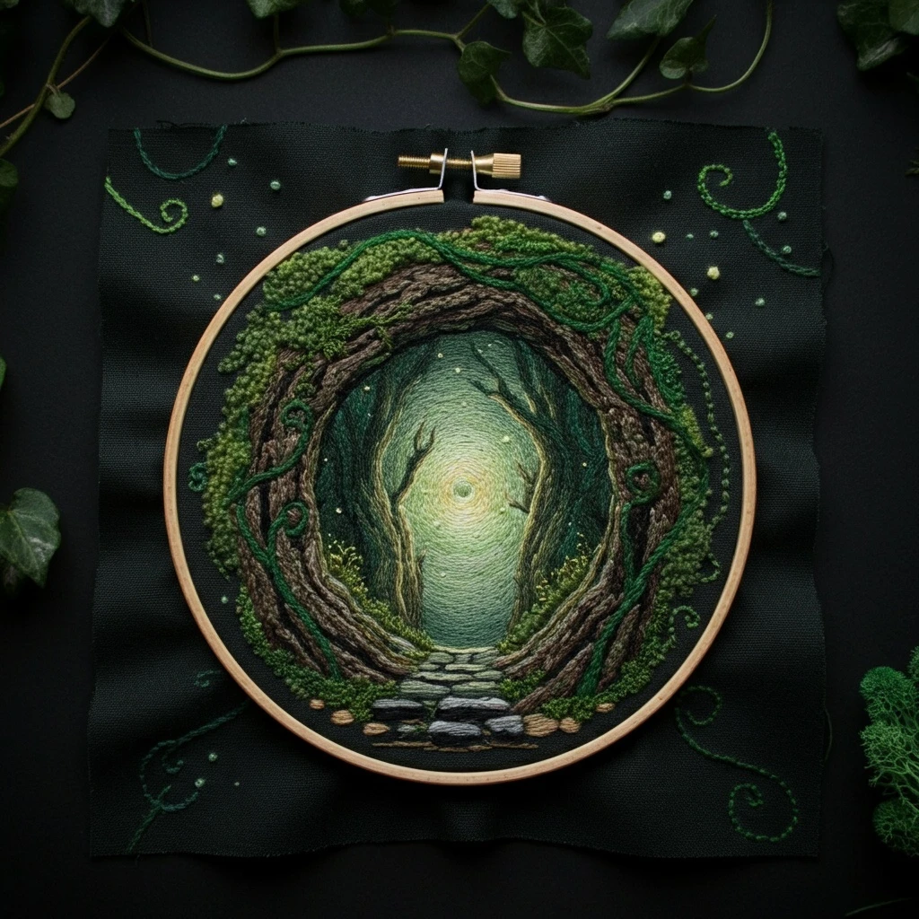 Enchanted Forest Portal Hand Embroidery Art