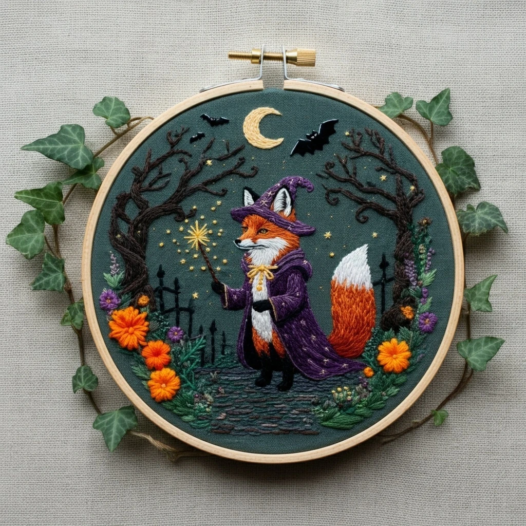Enchanted Fox Wizard Embroidery