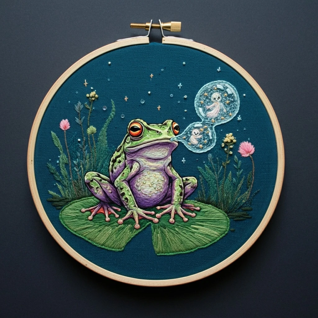 Enchanted Frog and Whispering Spirits Embroidery