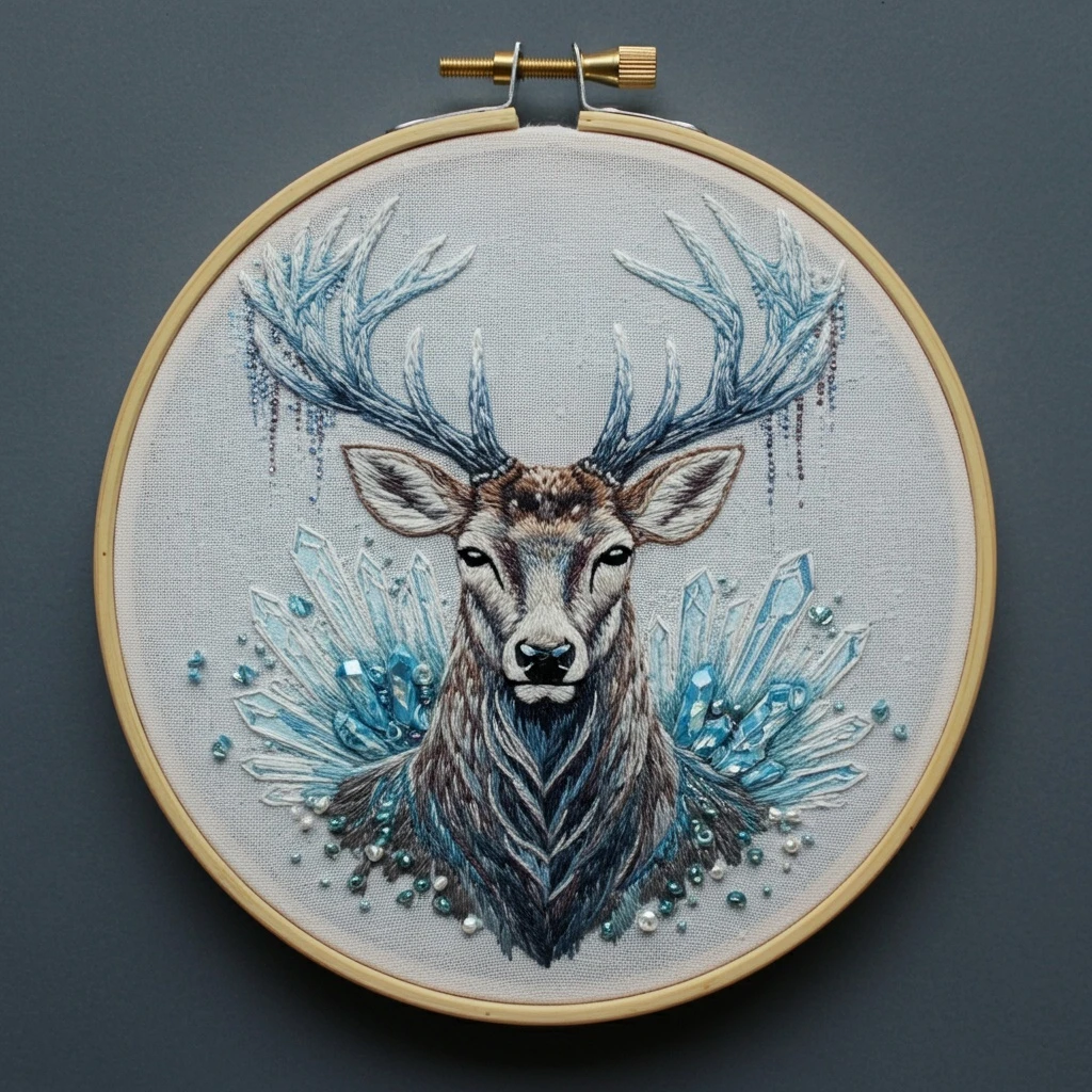 Enchanted Winter Stag Embroidery
