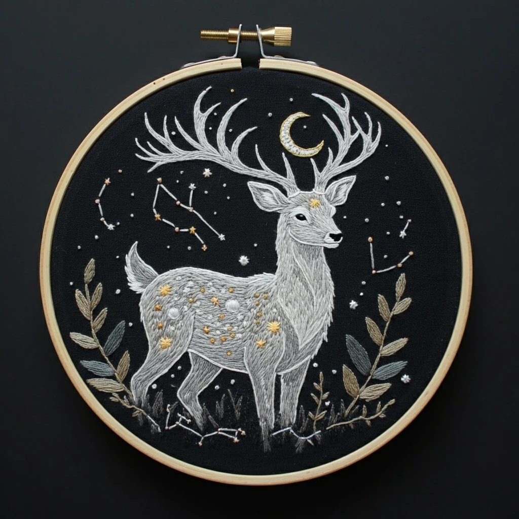 Ethereal Stag and Celestial Constellations Embroidery