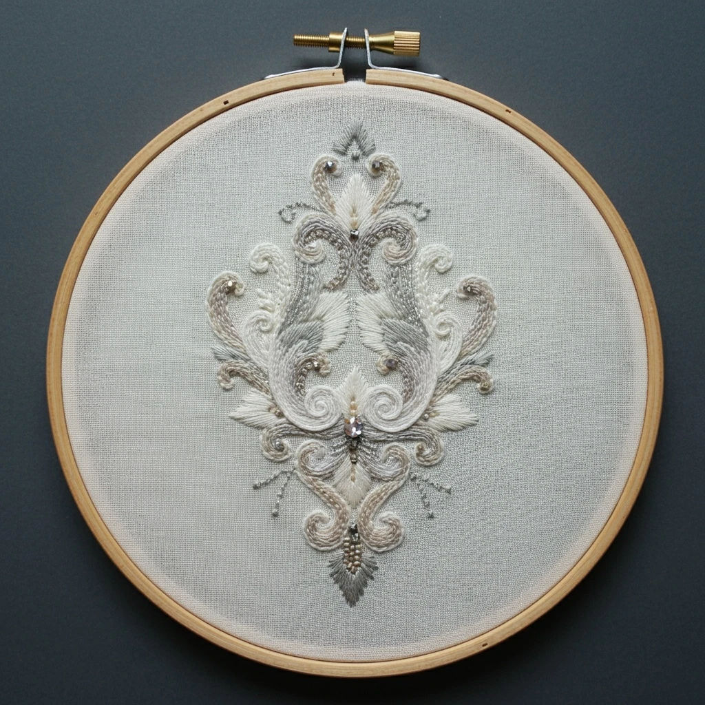 Ethereal White Lace Monogram Embroidery