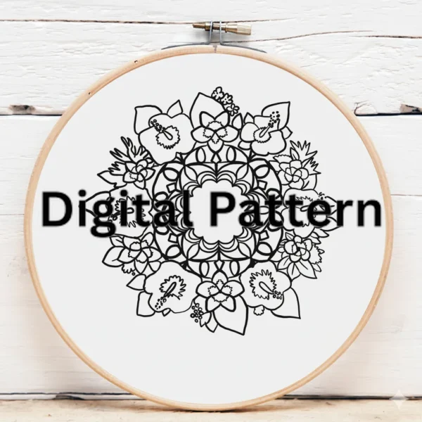 Exotic Bloom Mandala Hand Embroidery | Hand Embroidery Pattern PDF