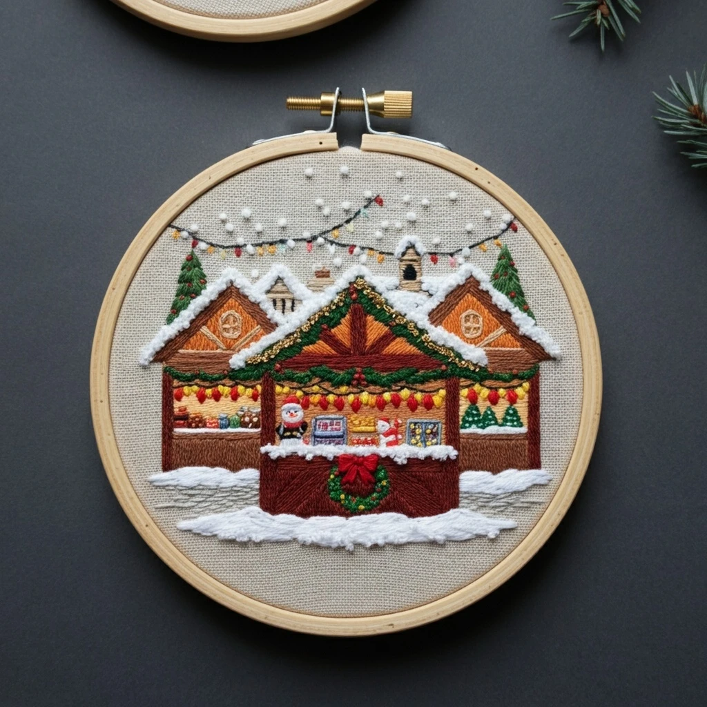 Festive European Christmas Market Embroidery