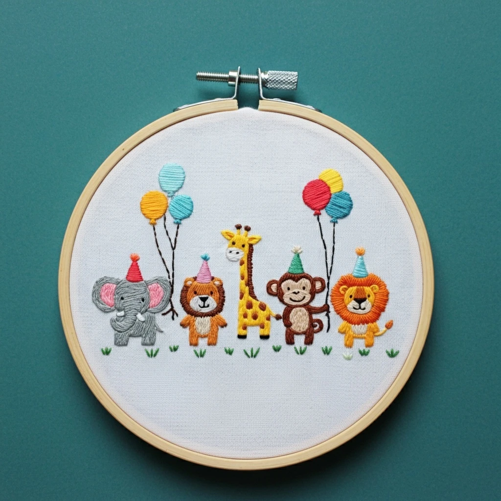 Festive Safari Birthday Party Embroidery