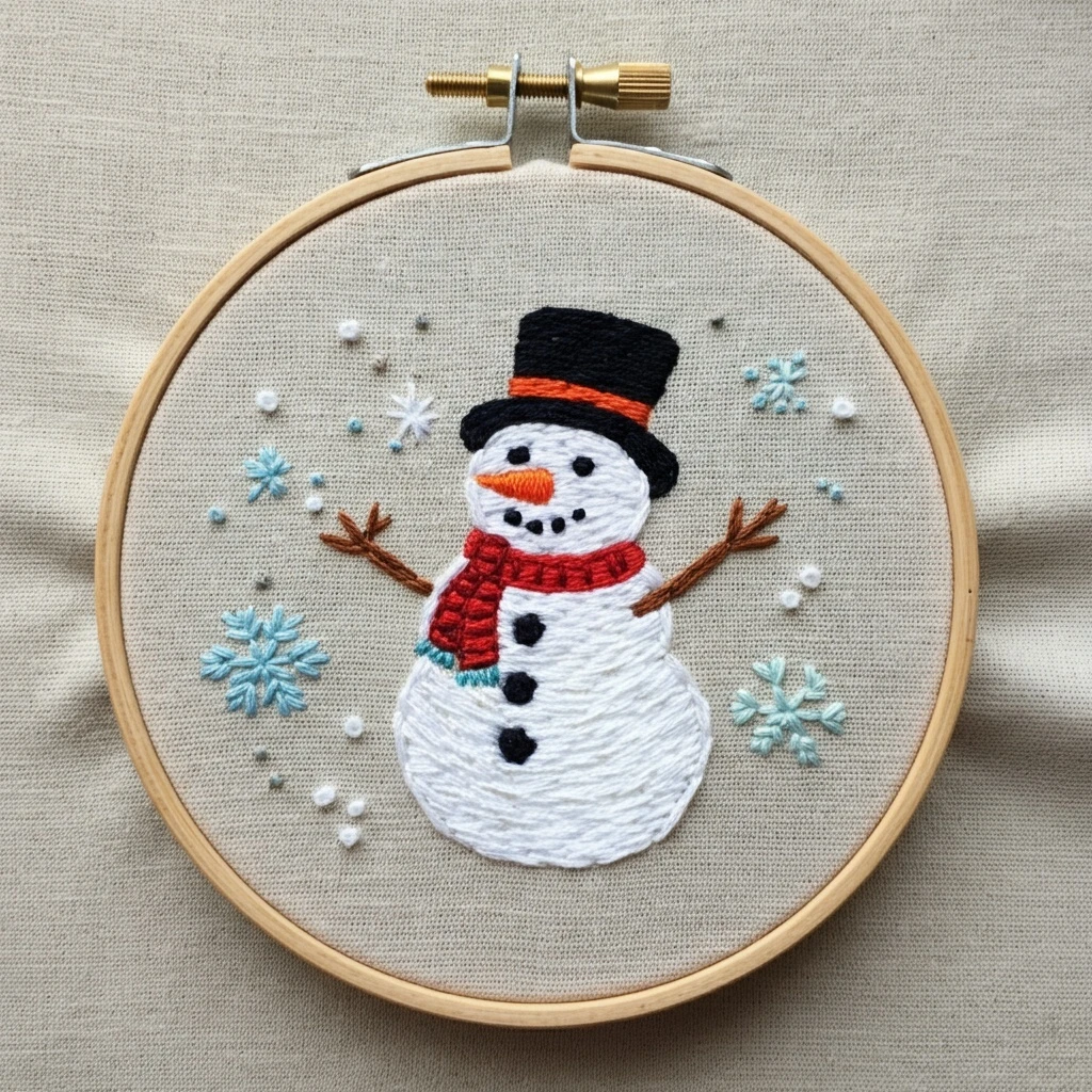 Festive Snowman Embroidery Hoop Art