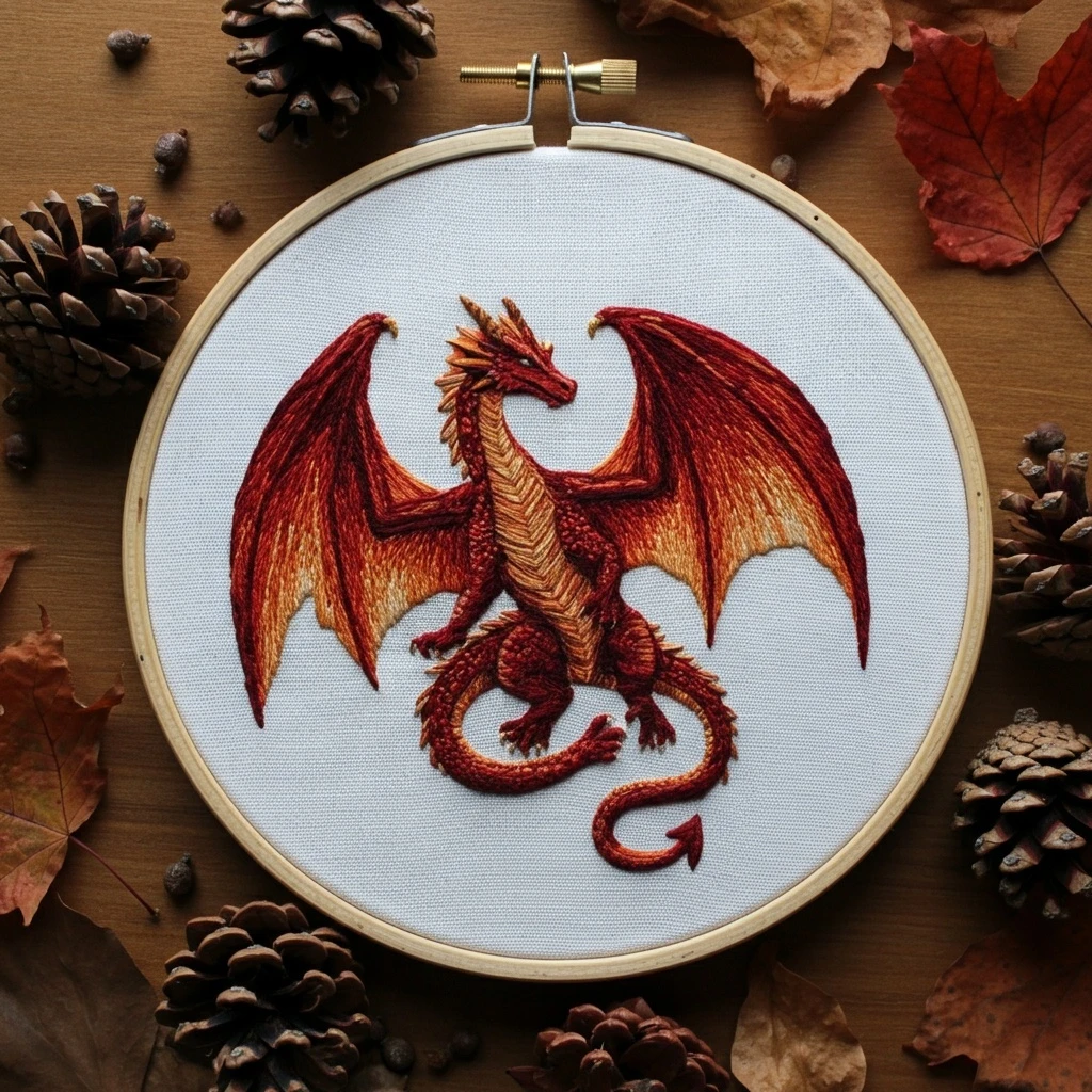Fiery Dragon Embroidery Art