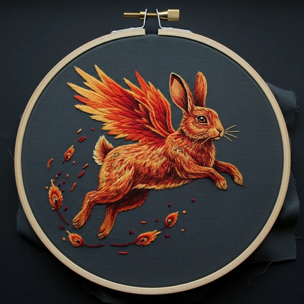 Fiery Winged Jackalope Embroidery