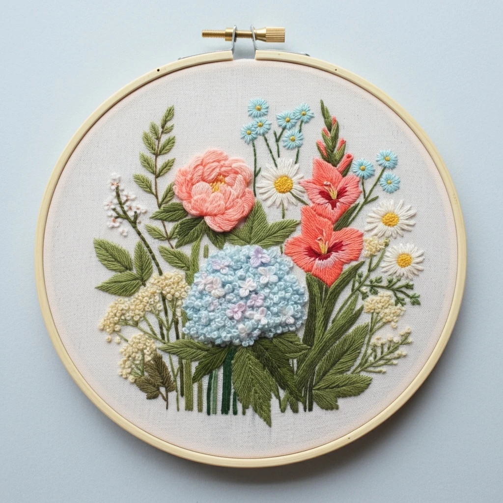Floral Bouquet Embroidery Hoop Art