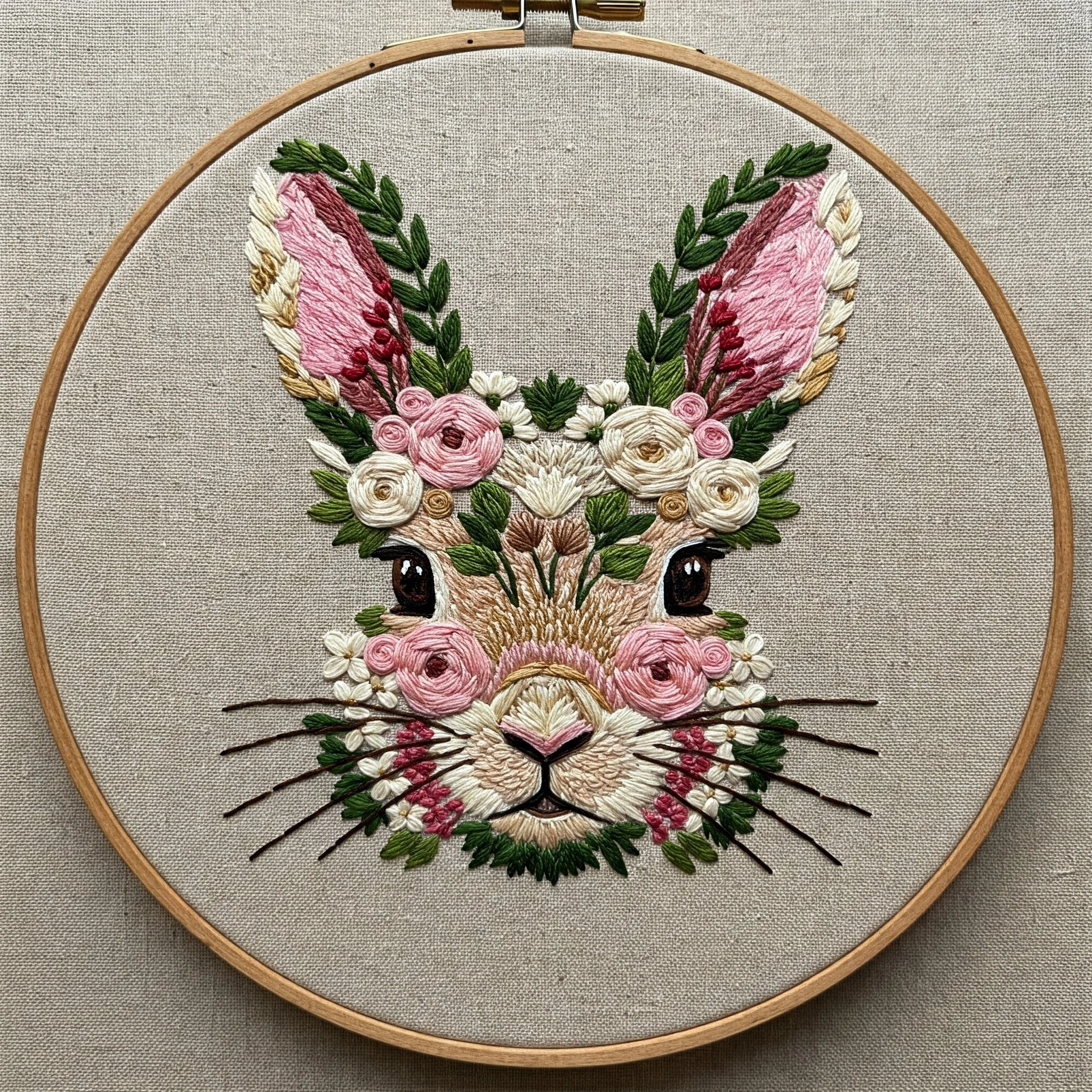 Floral Bunny Embroidery Art