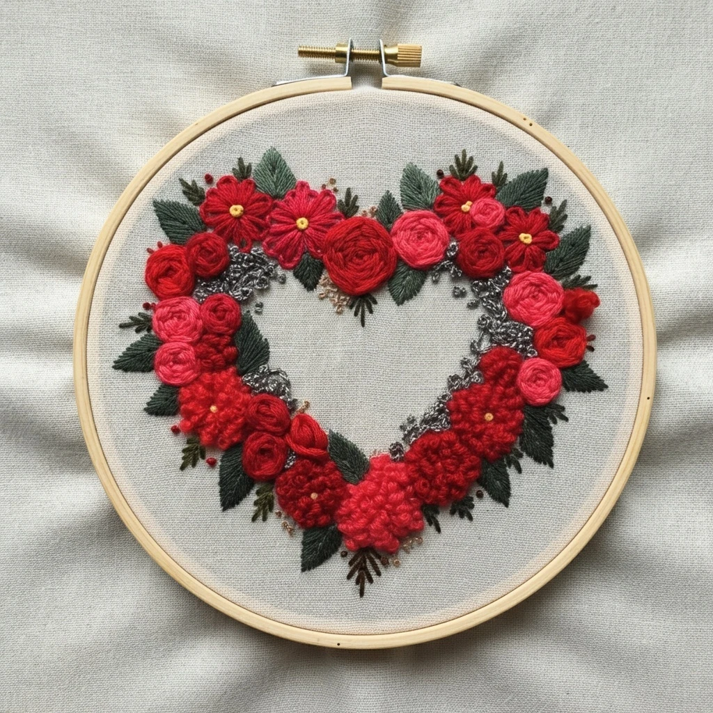 Floral Heart Embroidery Hoop Art