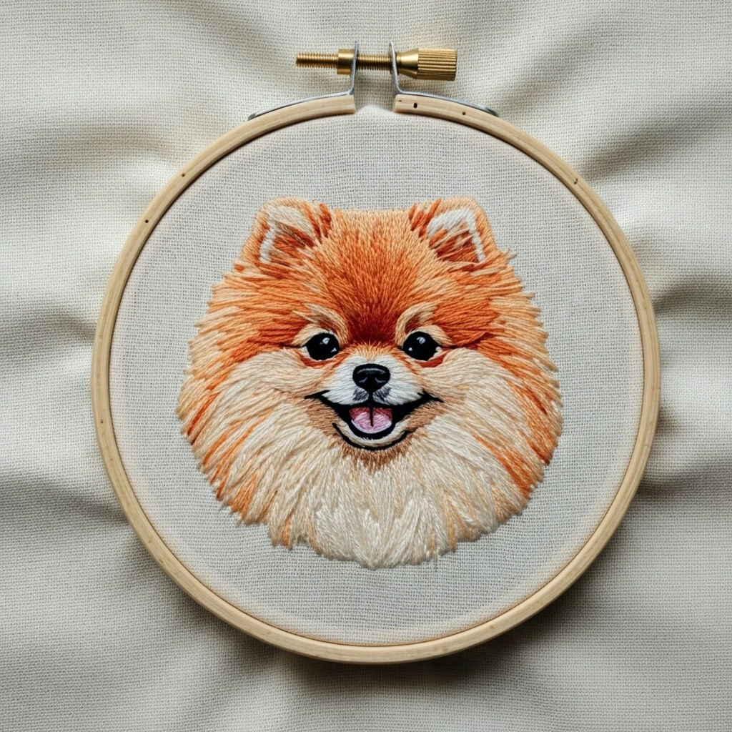 Fluffy Pomeranian Portrait Embroidery