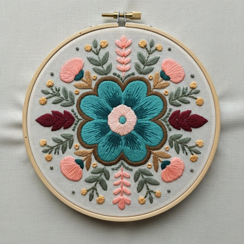 Folk Floral Hand Embroidery Hoop Art