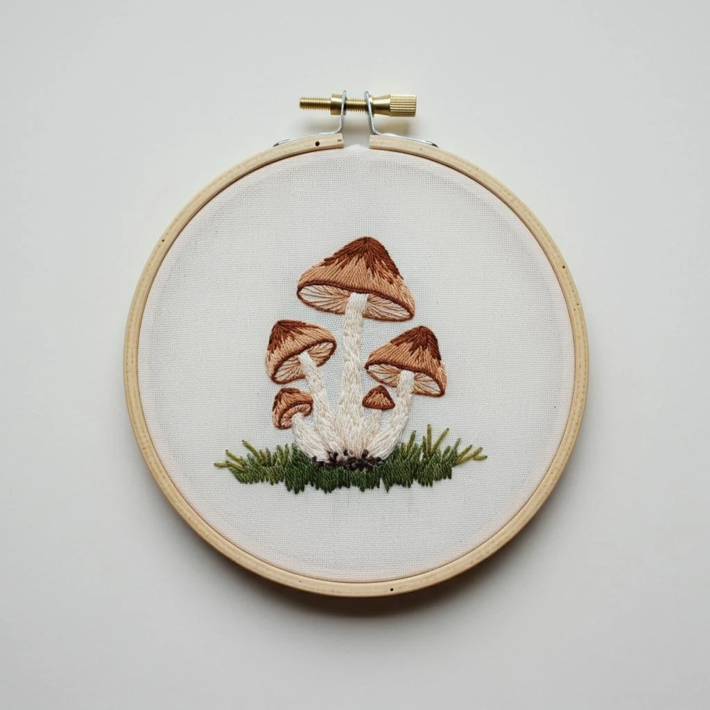 Forest Fungi Embroidery Hoop Art