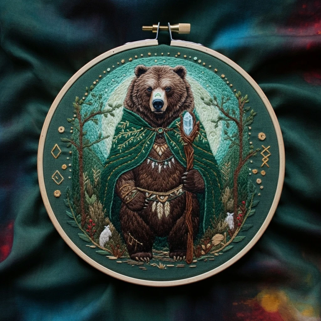 Forest Guardian Bear Embroidery