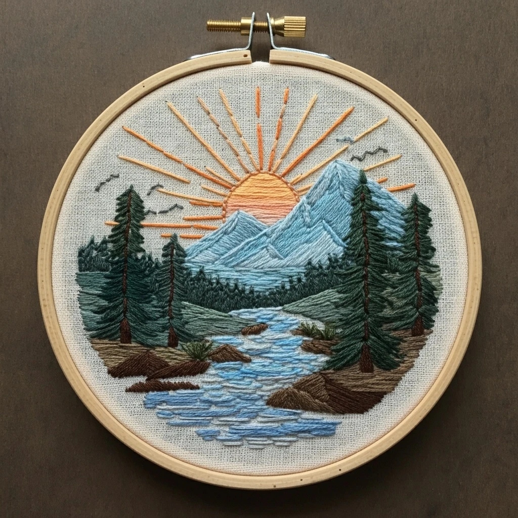 Forest River Sunrise Embroidery