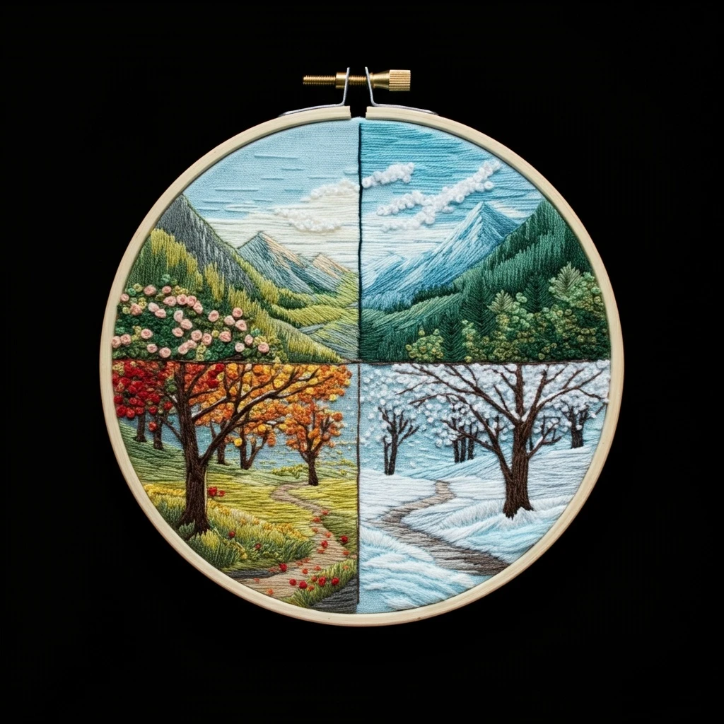 Four Seasons Landscape Embroidery
