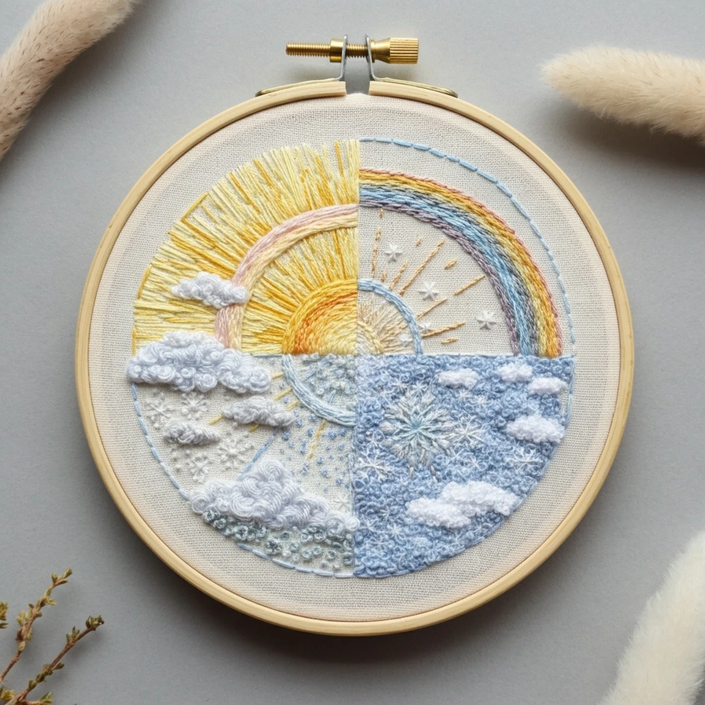 Four Seasons Weather Wheel Embroidery Art