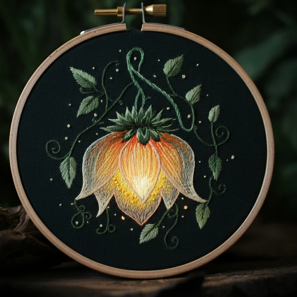 Glowing Flower Embroidery in Wooden Hoop