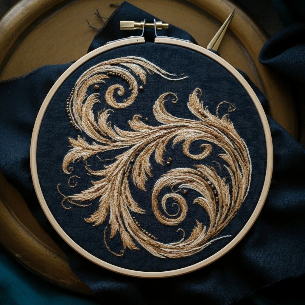 Golden Acanthus Scrollwork on Black Fabric