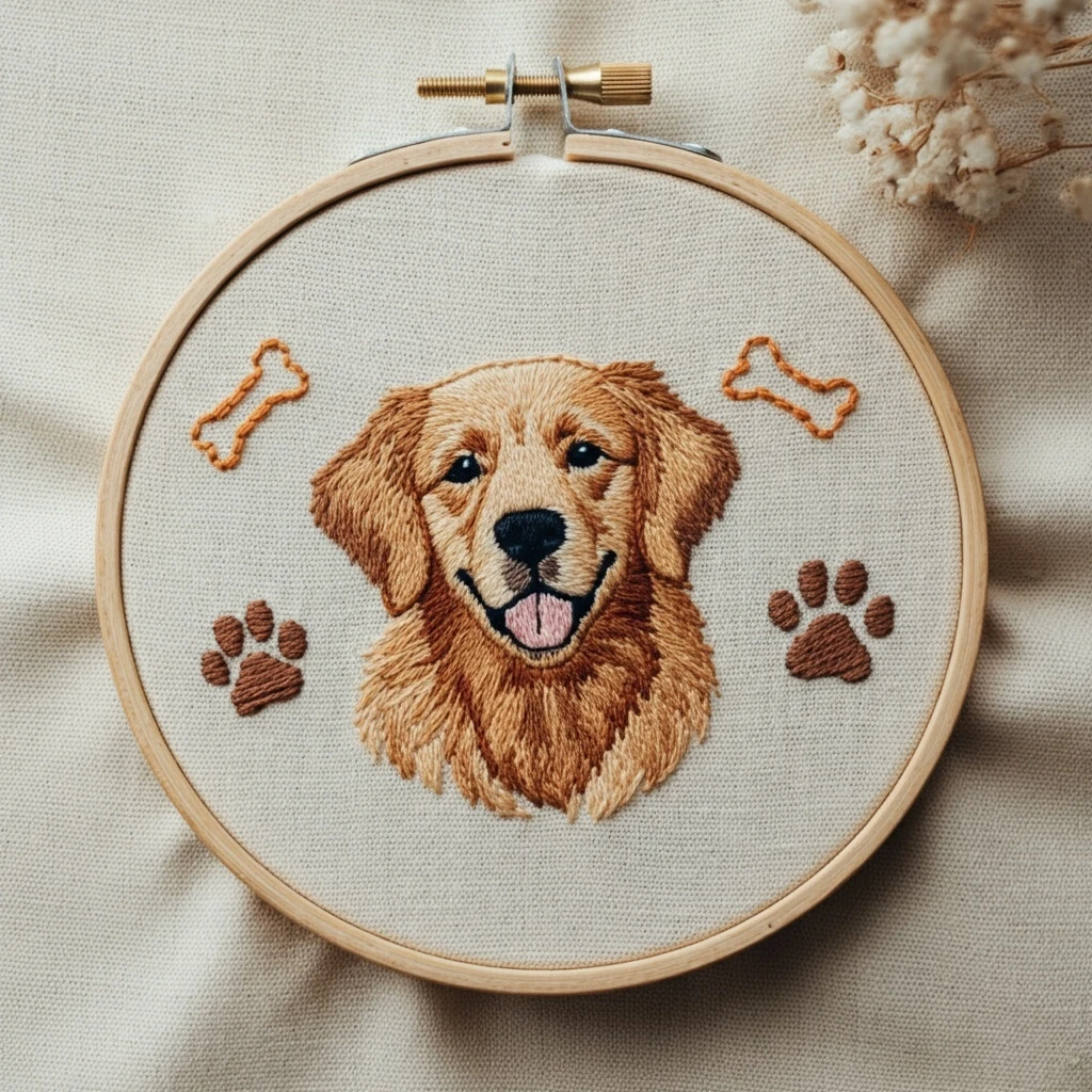 Golden Retriever Portrait Hand Embroidery